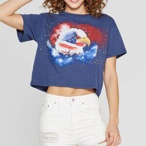 Freeze Crop Top Bald Eagle American Flag T-Shirt